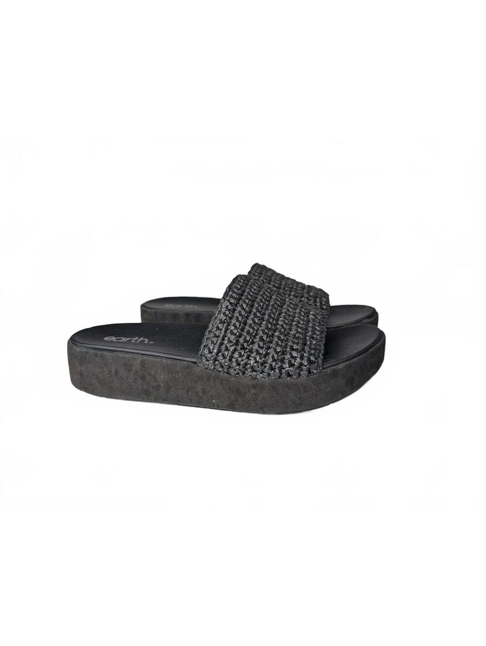 Earth Women's Sachan Woven Band‎ Slip-On Platform Sandals Black Size 9